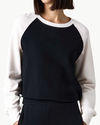 MARCO CROP LOOP TERRY SWEATSHIRT IN BLACK/IVORY
