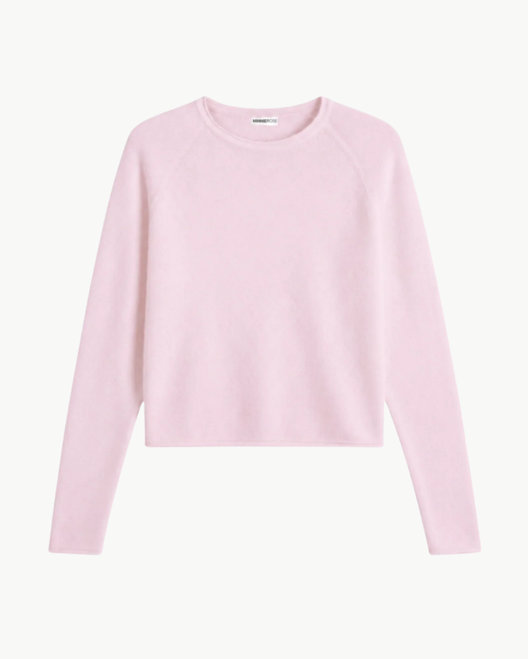 Minnie Rose Sheer Luxury Cashmere Raglan Crew with Rolled Trims at Romi Boutique