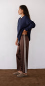 THE SILK STRIPE CROP PANT IN ESPRESSO - Romi Boutique