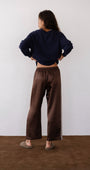 THE SILK STRIPE CROP PANT IN ESPRESSO - Romi Boutique