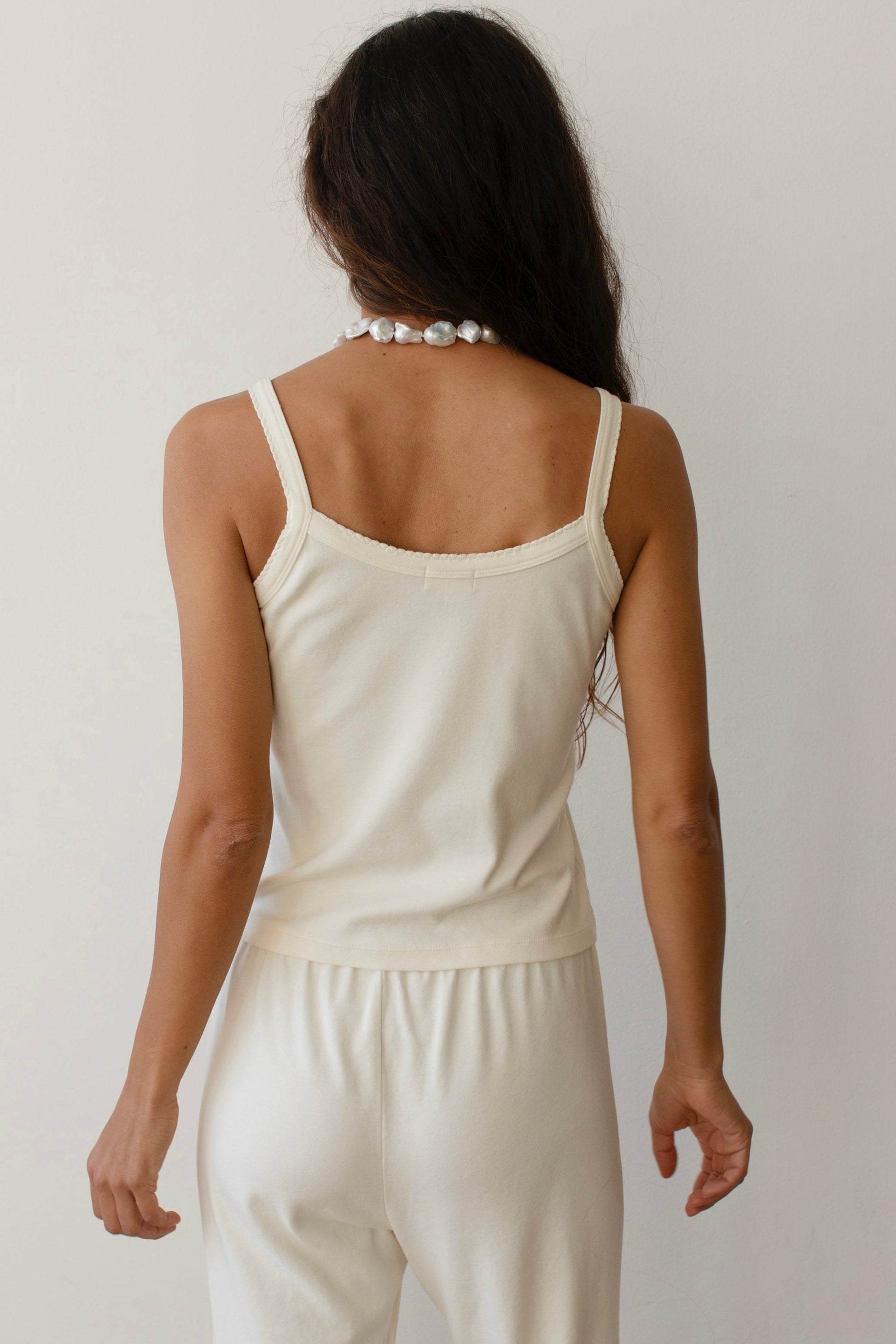 THE BABY RIB SCALLOP TANK IN CREME - Romi Boutique