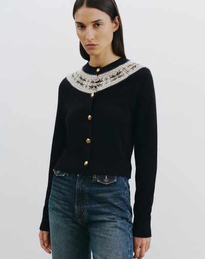JOSEFA CARDIGAN IN DARK NAVY FAIR ISLE - Romi Boutique