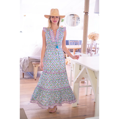LOLA MAXI DRESS IN TURQUOISE PURPLE DIAMOND