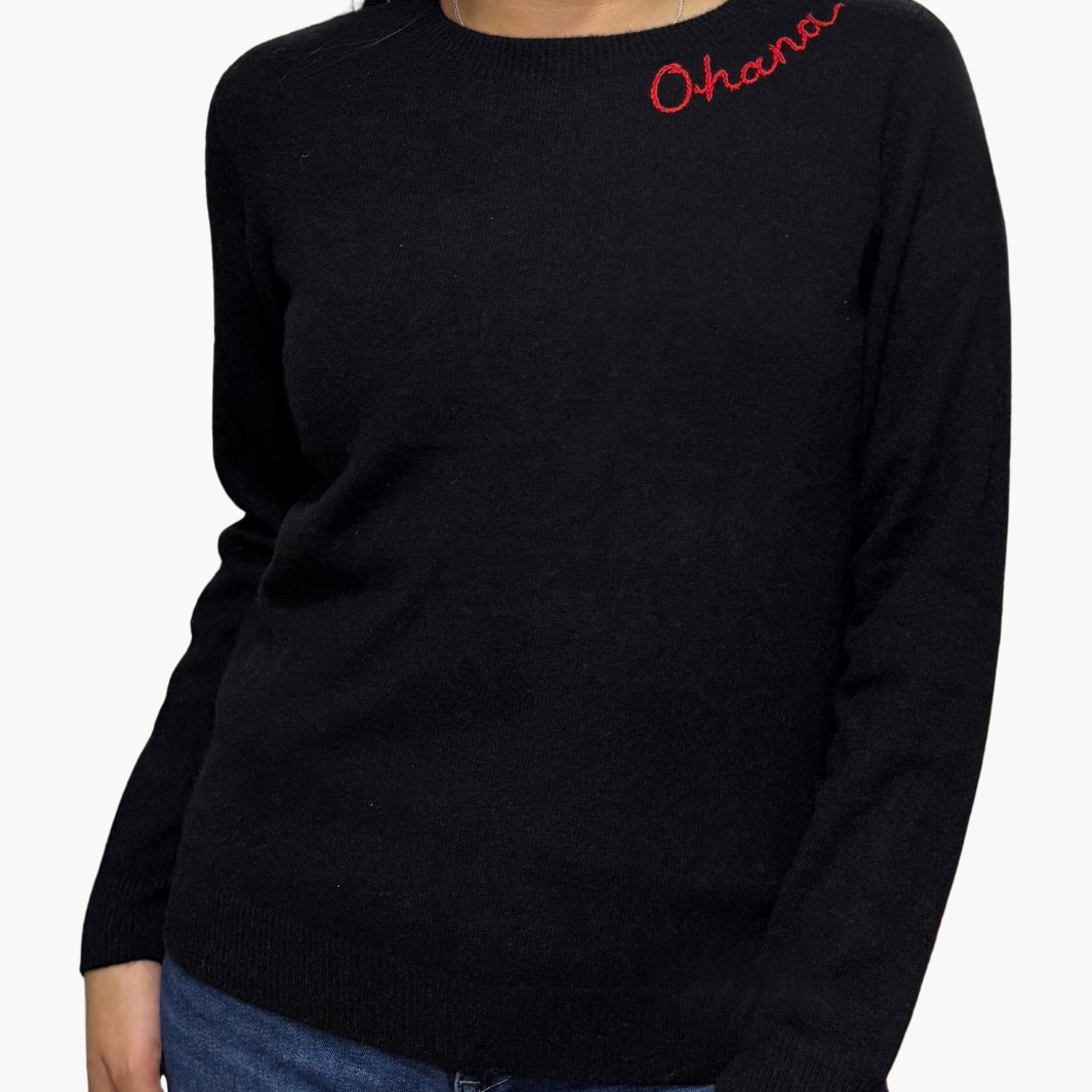 OHANA CASHMERE CREW IN BLACK/RED