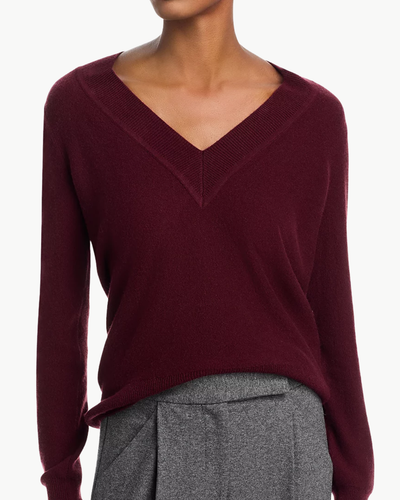 COLETA V-NECK CASHMERE SWEATER IN DARK CURRANT - Romi Boutique