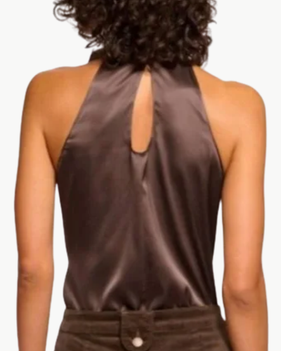 LORI SILK HIGH NECK TANK TOP IN BOHO BROWN