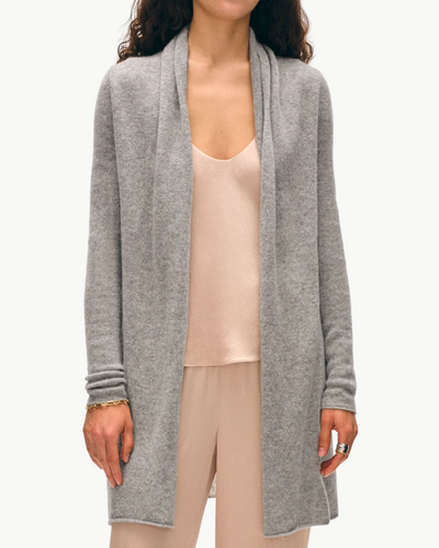 CASHMERE TRAPEZE CARDIGAN IN GREY HEATHER