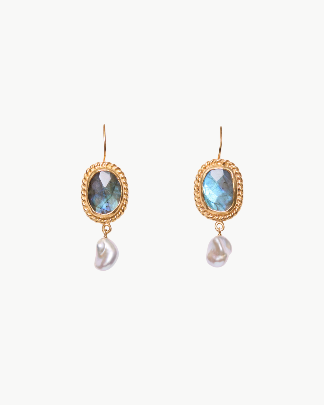 OVAL DANGLE EARRINGS IN LABRADORITE - Romi Boutique