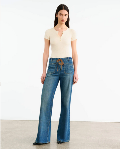FLORENCE LACE UP JEAN IN CLASSIC WASH