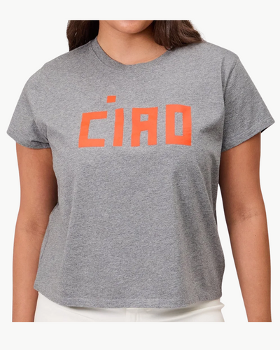 CLASSIC TEE IN GREY MELANGE W/ SAFETY ORANGE BLOCK CIAO
