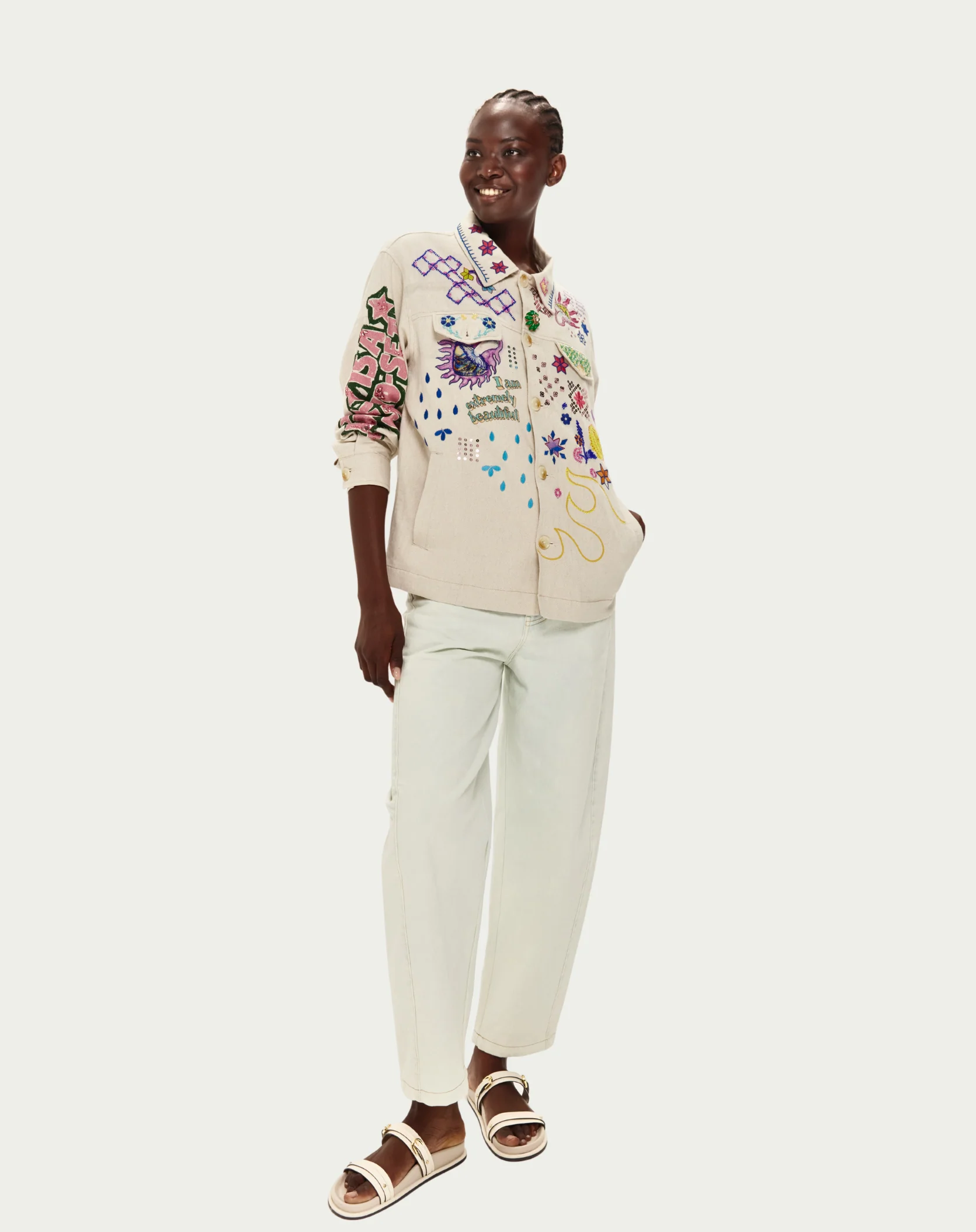 Me369 BRIANN EMBROIDERED DENIM at Romi Boutique