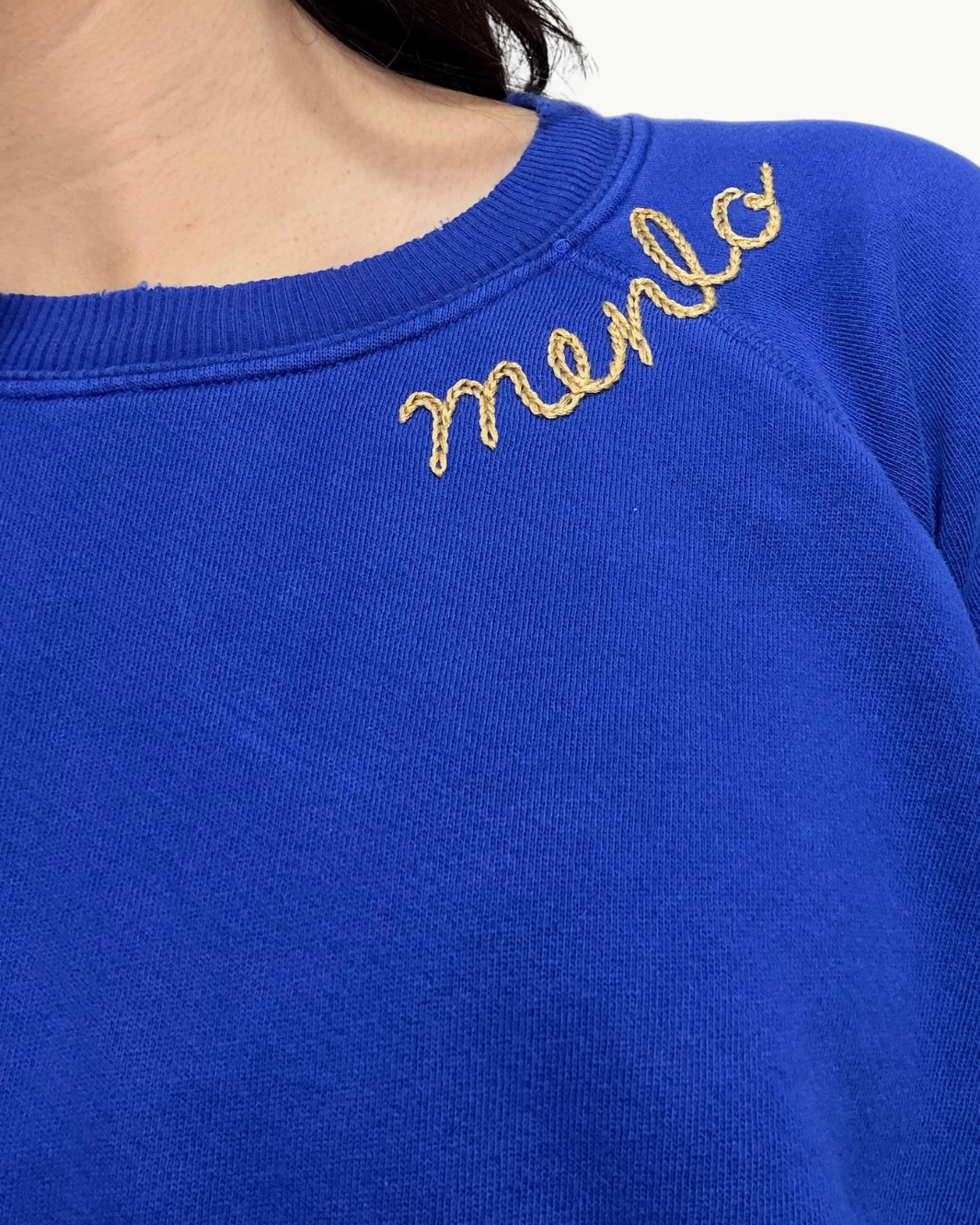 I Stole My Boyfriend's Shirt MENLO CREW SWEATSHIRT IN BLUE/GOLD at Romi Boutique