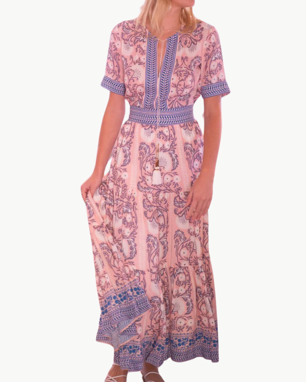 BIANCA MAXI DRESS IN SALMON TEAL PRINT by Bell - Romi Boutique