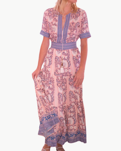 BIANCA MAXI DRESS IN SALMON TEAL PRINT - Romi Boutique