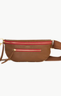 Hammitt CHARLES CROSSBODY MED IN MAHOGANY PEBBLE/BRUSHED GOLD RED ZIP at Romi Boutique