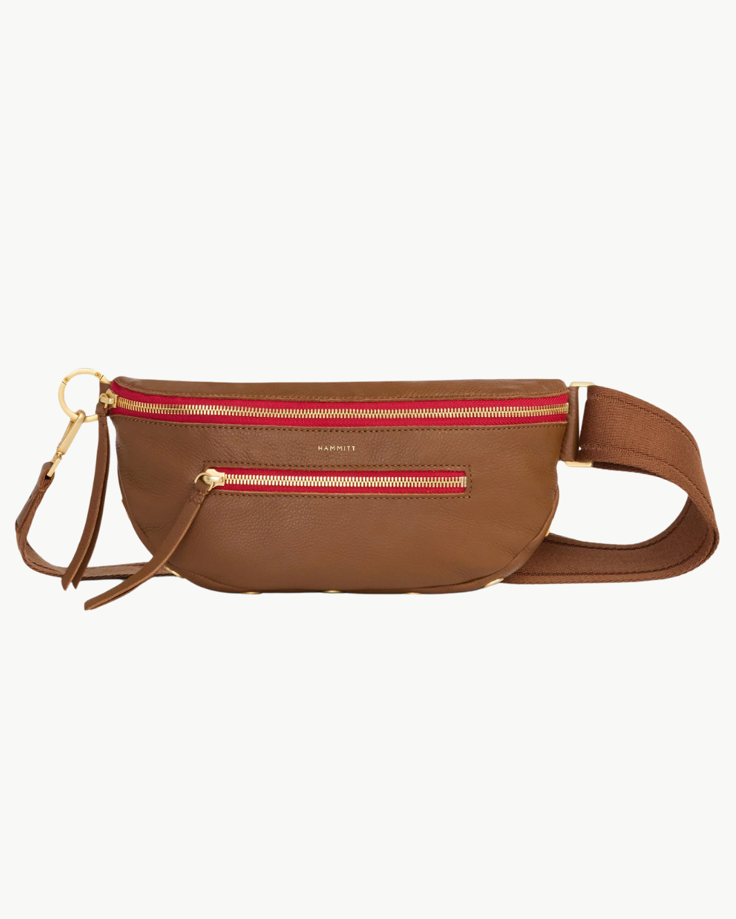 Hammitt CHARLES CROSSBODY MED IN MAHOGANY PEBBLE/BRUSHED GOLD RED ZIP at Romi Boutique