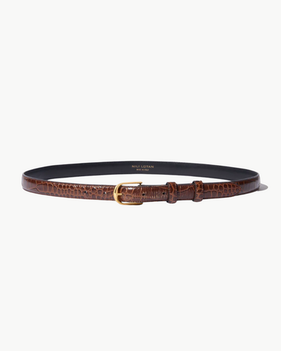 JANE BELT IN DARK BROWN CROC WITH BRASS BUCKLE