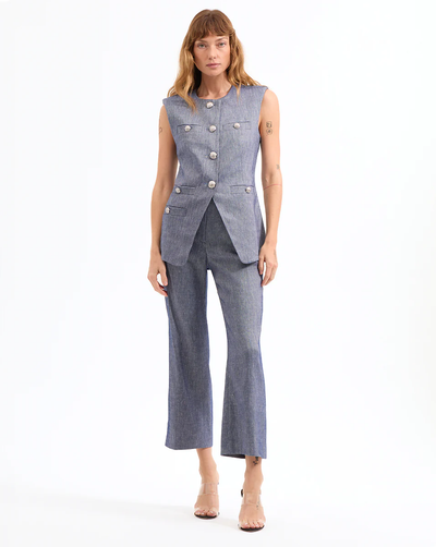 AUBRIE LINEN PANT IN BLUE MELANGE