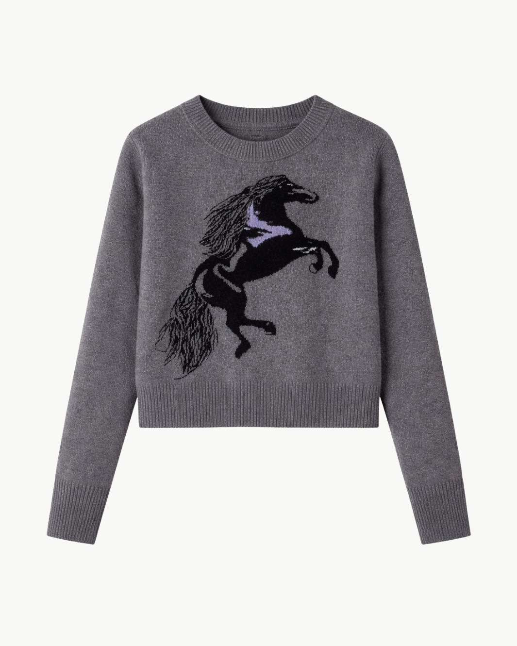 Autumn Cashmere INTARSIA HORSE CREW WITH FRINGE at Romi Boutique