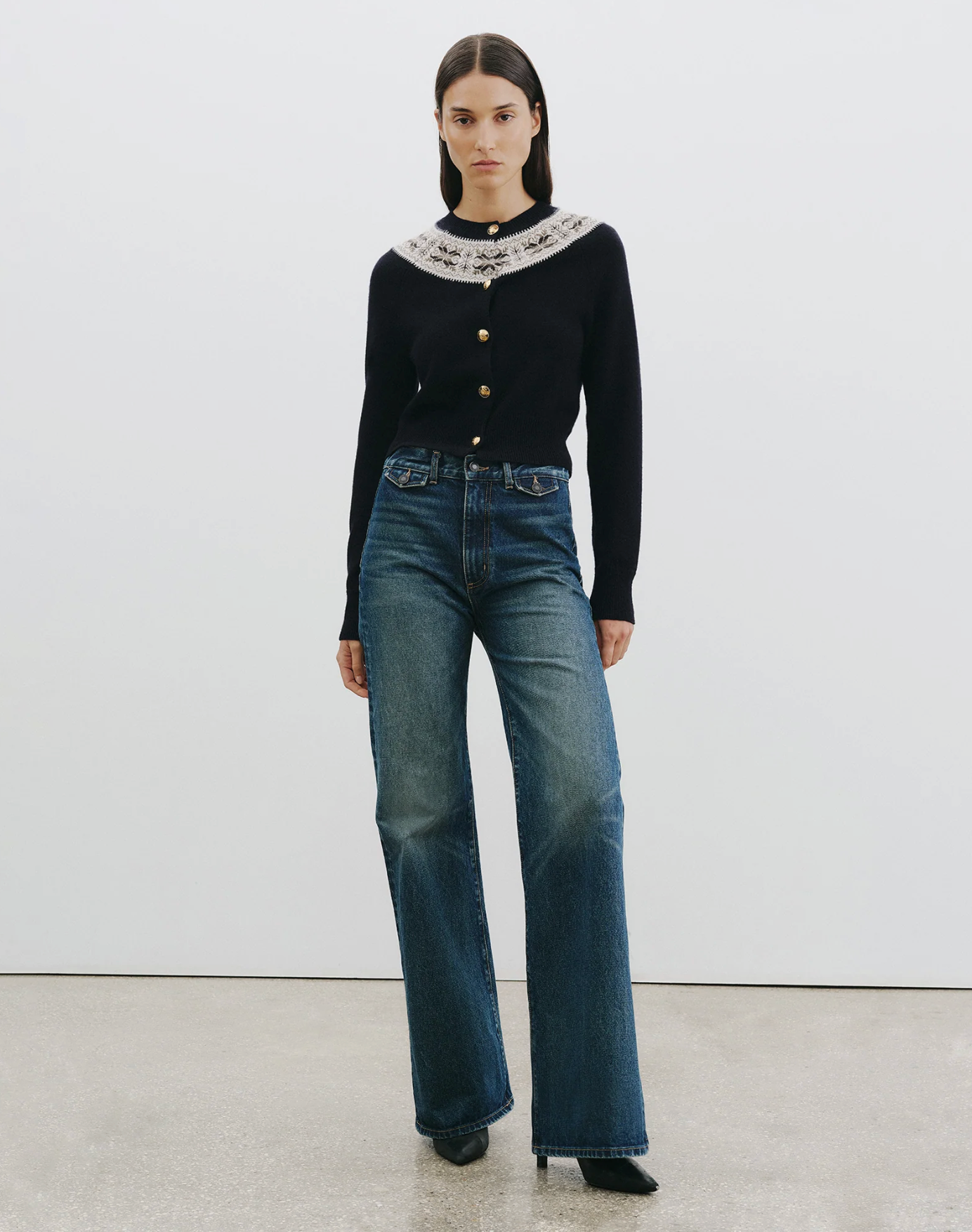 JOSEFA CARDIGAN IN DARK NAVY FAIR ISLE - Romi Boutique