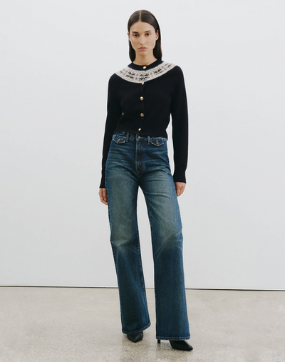 JOSEFA CARDIGAN IN DARK NAVY FAIR ISLE - Romi Boutique