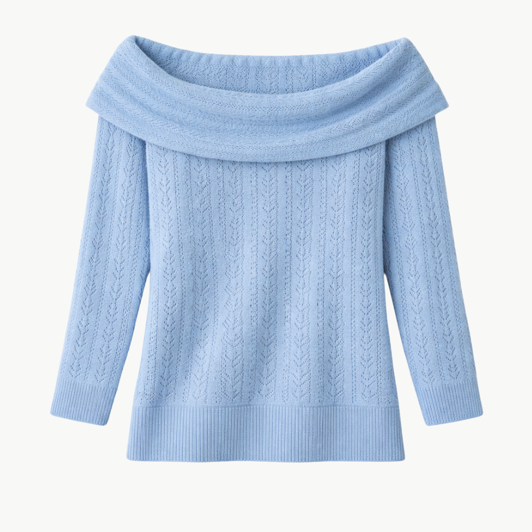 Minnie Rose CASHMERE POINTELLE OFF SHOULDER W/ TIER at Romi Boutique