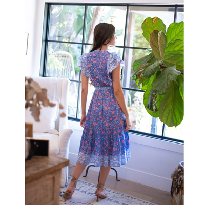 PHOEBE MIDI DRESS IN BLUE PINK PRINT