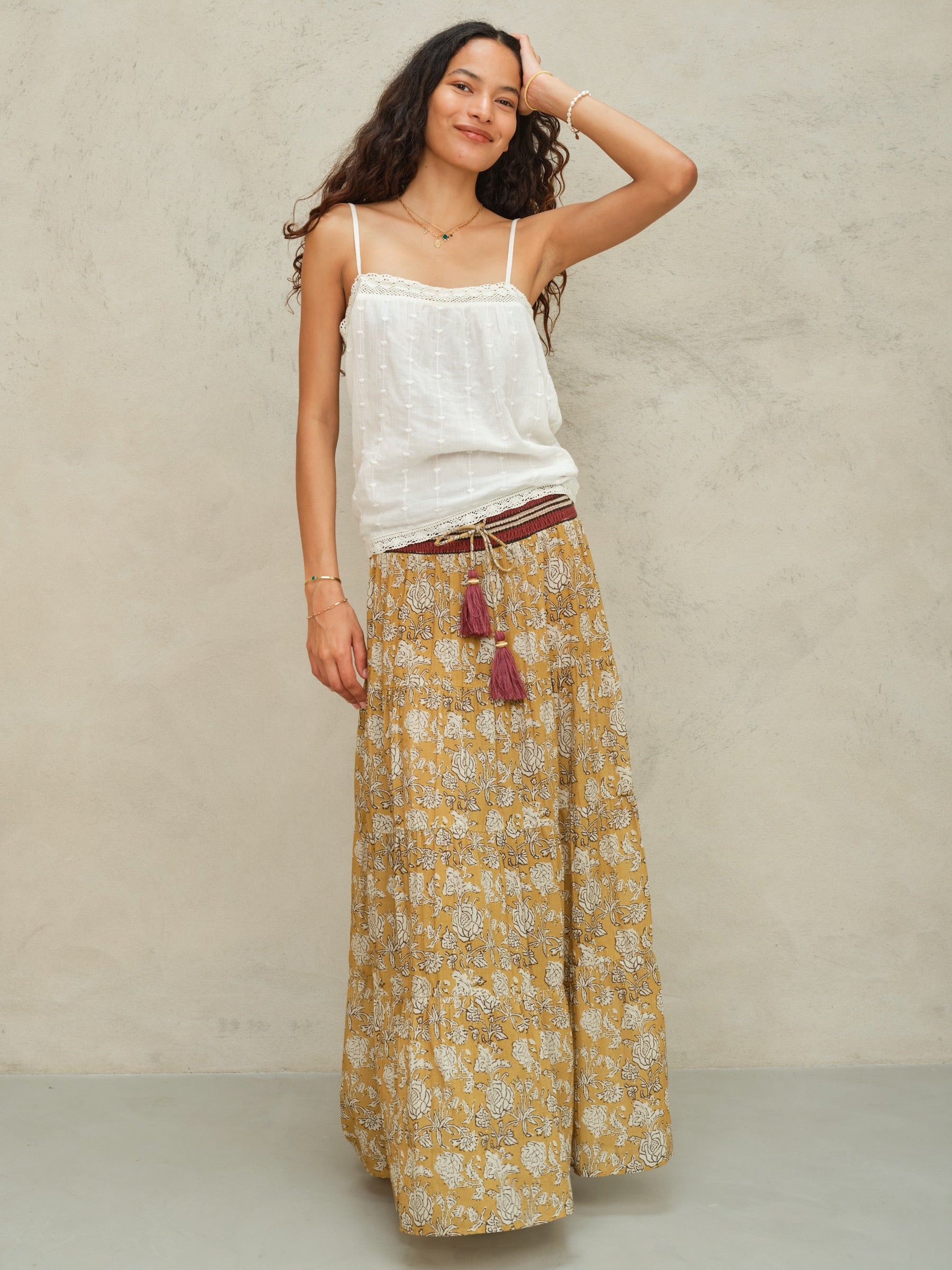 Mabe Tulsi Print Maxi Skirt at Romi Boutique