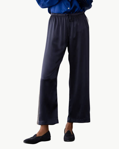THE SILK STRIPE CROP PANT IN NAVY