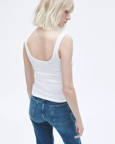 ESSENTIAL RIB SCOOP NECK TANK IN WHITE - Romi Boutique