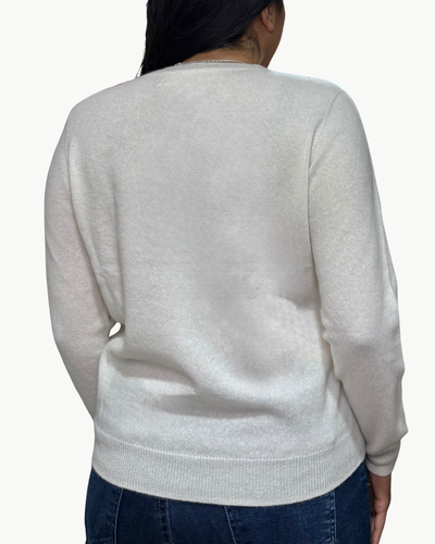 HOLLY JOLLY CASHMERE CREW IN WHITE/RED