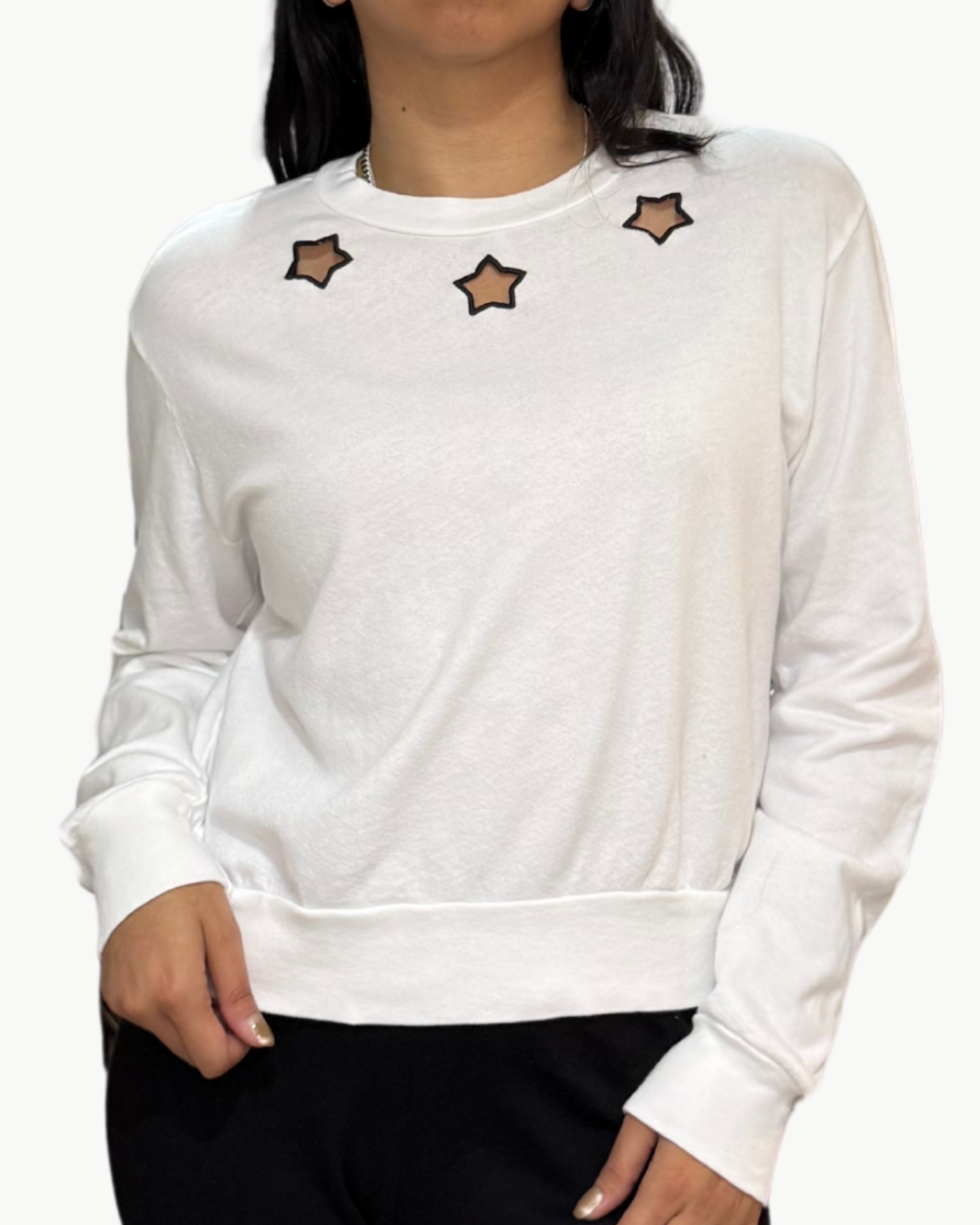 Michael Lauren EXON CREW NECK W/ EMBROIDERED STAR IN WHITE/BLACK at Romi Boutique
