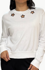 Michael Lauren EXON CREW NECK W/ EMBROIDERED STAR IN WHITE/BLACK at Romi Boutique