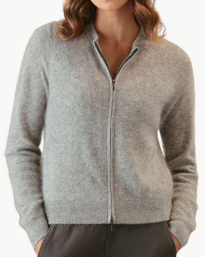 ELYSE FUZZY 2 WAY ZIP CARDIGAN IN HEATHER
