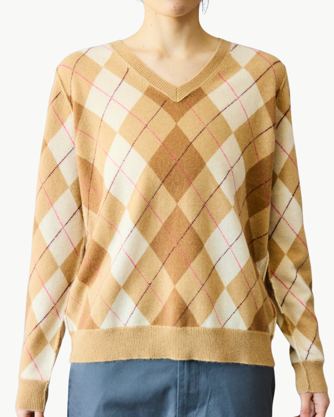 Brazeau Tricot Argyle V-Neck at Romi Boutique
