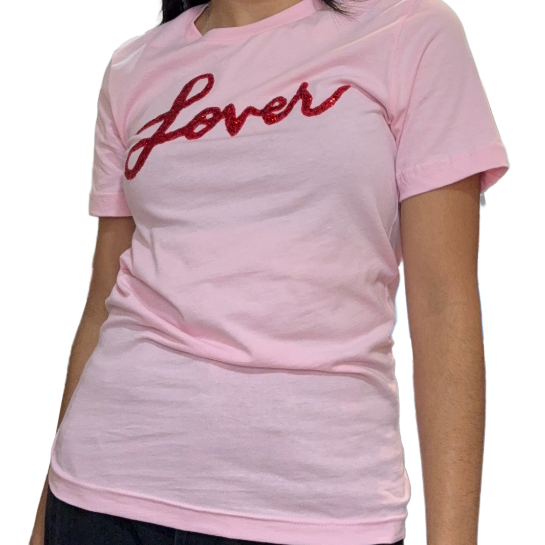 Love & Bambii SEQUIN LOVER TEE IN PINK at Romi Boutique