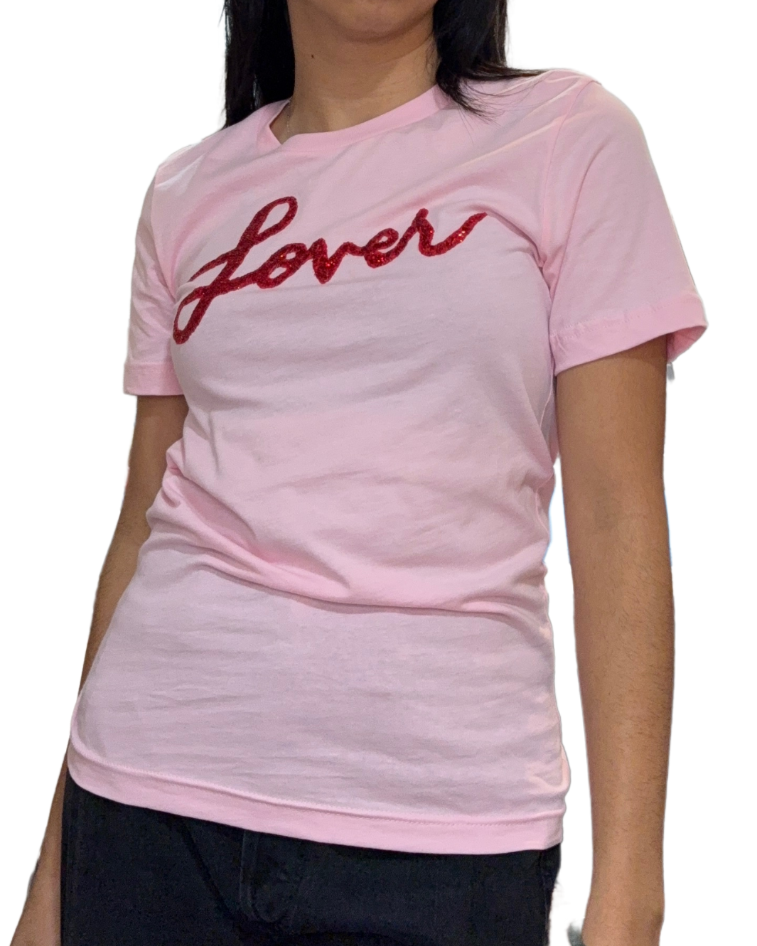 Love & Bambii SEQUIN LOVER TEE IN PINK at Romi Boutique