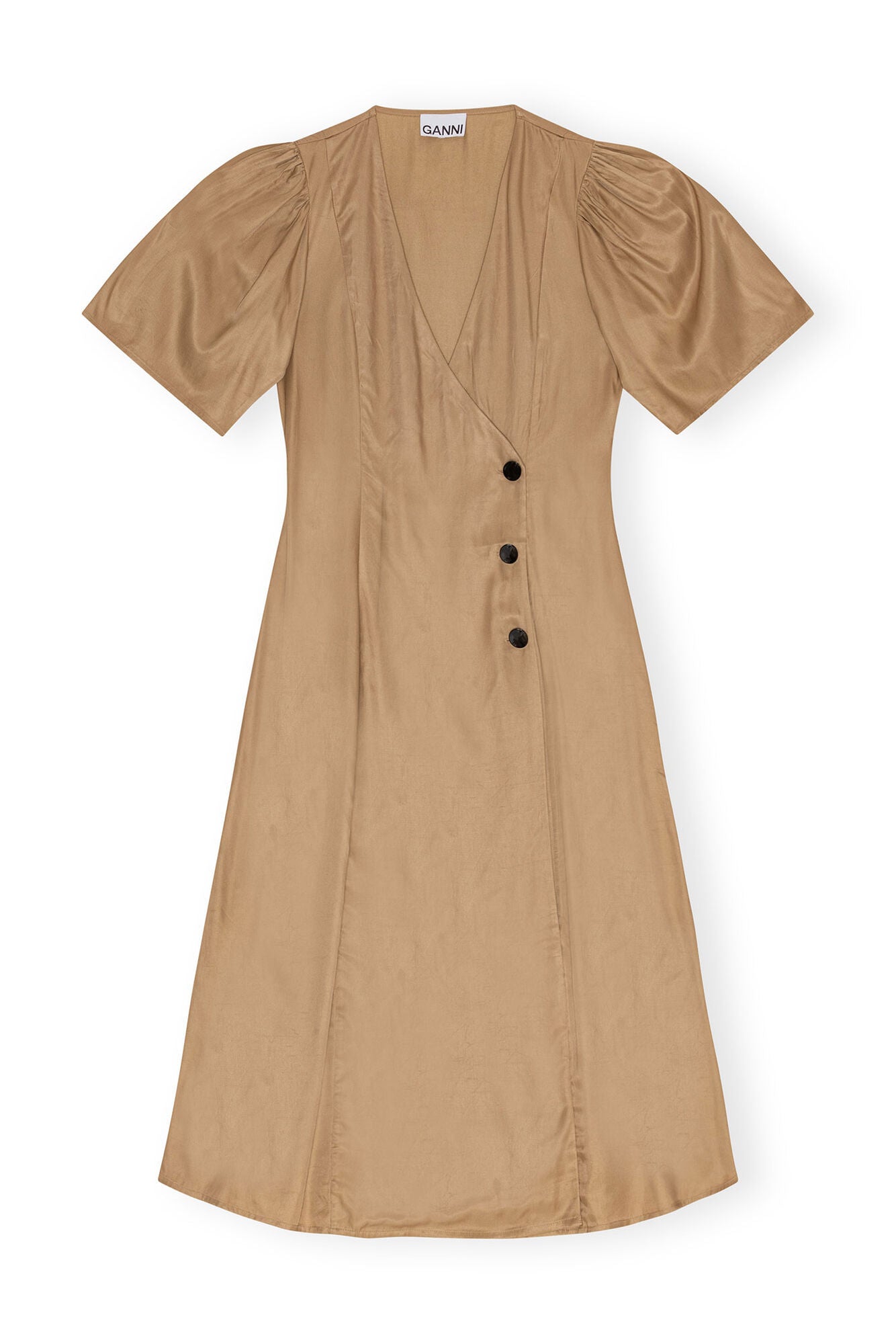 VISCOSE TWILL WRAP MIDI DRESS IN TIGER'S EYE - Romi Boutique