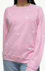 I Stole My Boyfriend's Shirt "LOVE" WITH WHITE HEARTS CREW SWEATSHIRT IN POWDER PINK at Romi Boutique