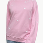 "LOVE" WITH WHITE HEARTS CREW SWEATSHIRT IN POWDER PINK