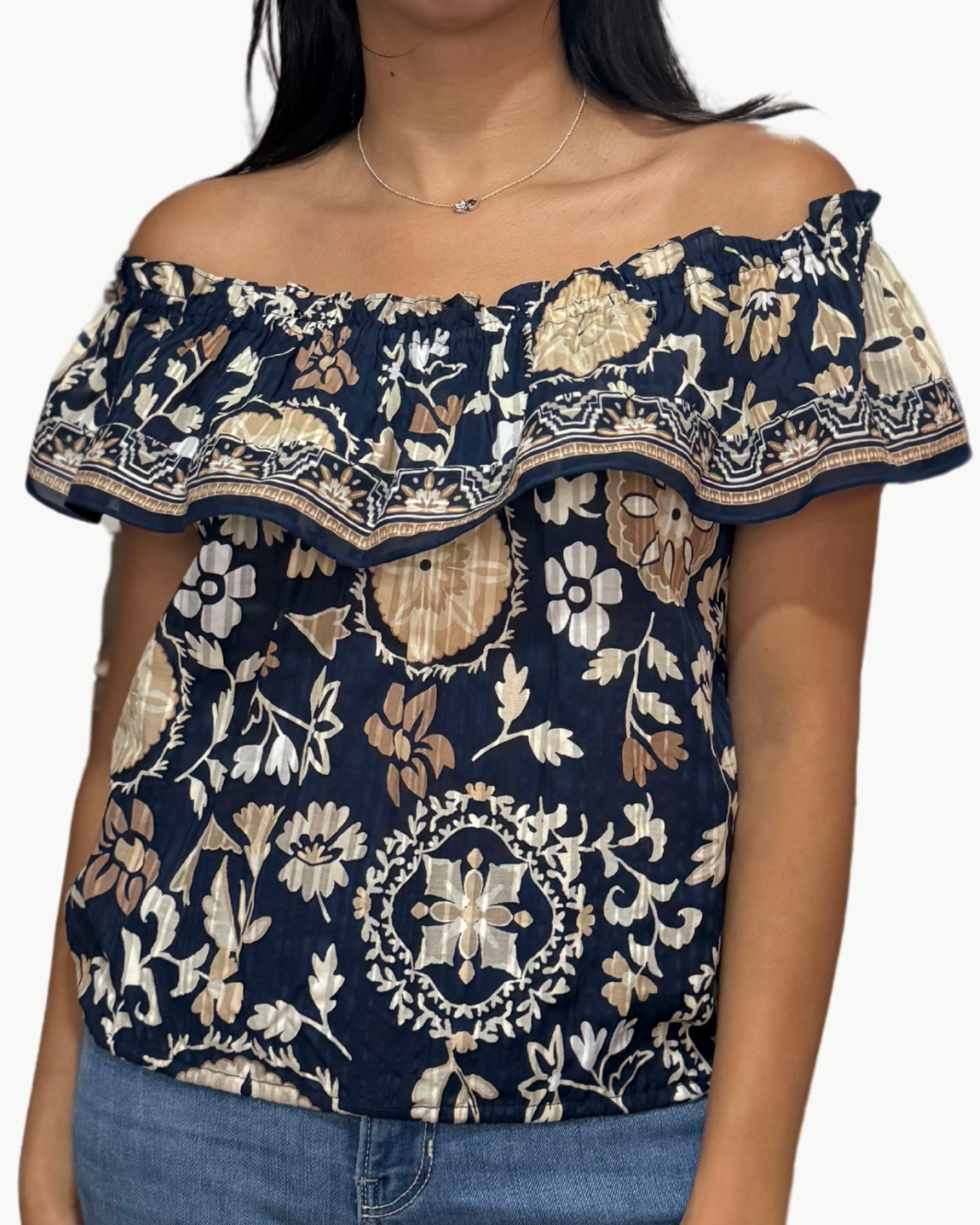 MAIA COTTON RUFFLE BLOUSE IN NEUTRAL MAYA COMBO