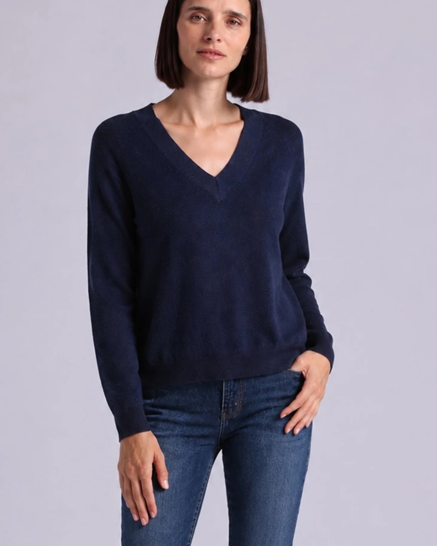 Cashmere Long Sleeve Shrunken V Neck
