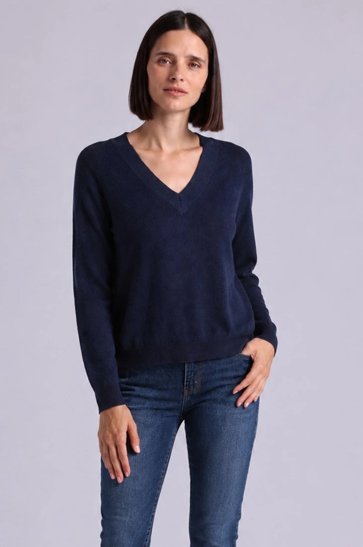 Minnie Rose Cashmere Long Sleeve Shrunken V Neck at Romi Boutique