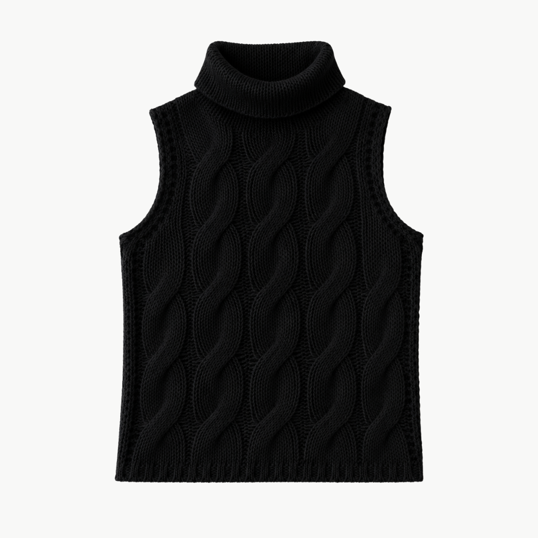 Salvia Sleeveless Cashmere Cable Turtleneck