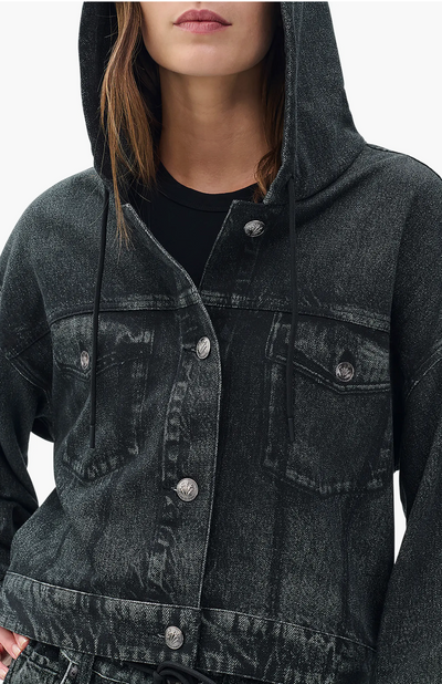 MIRAMAR TERRY HOOD TRUCKER JACKET IN FADED BLACK