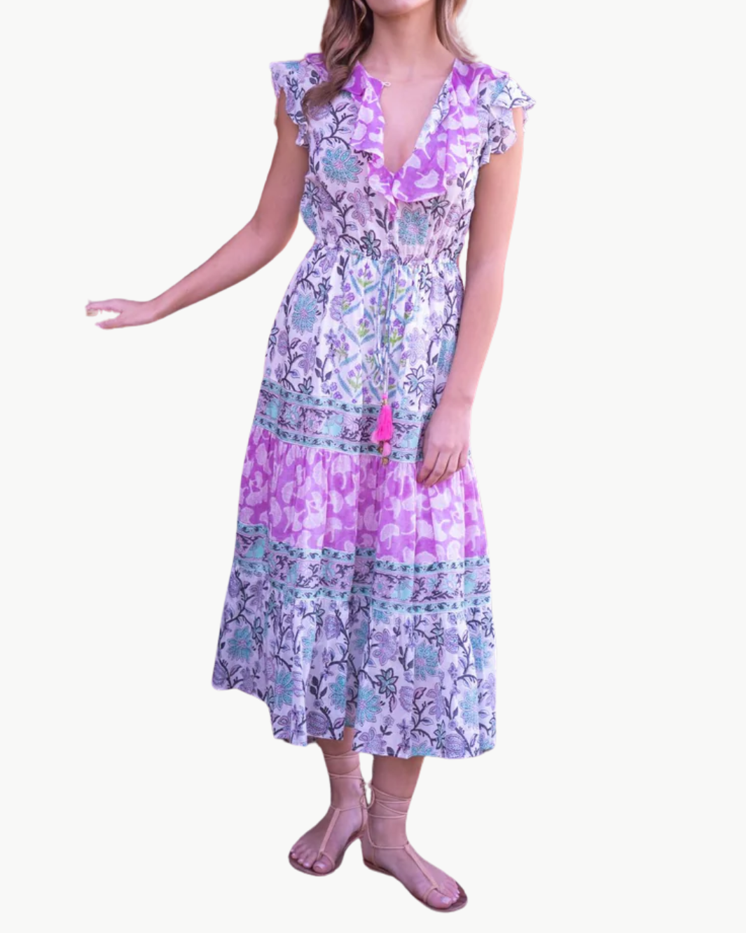 SYLVIE MIDI DRESS IN MIXED PRINTS - Romi Boutique