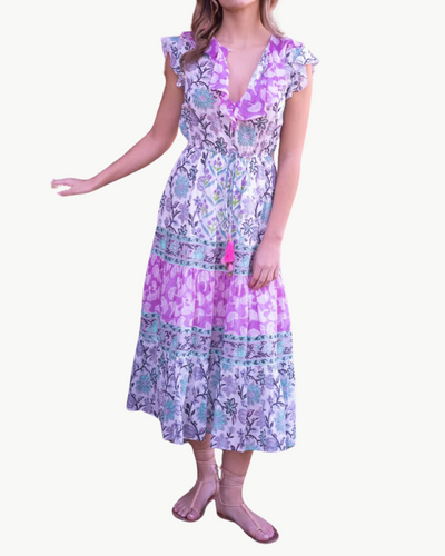 SYLVIE MIDI DRESS IN MIXED PRINTS - Romi Boutique