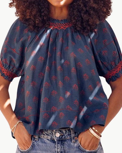 LINDI SMOCKED TOP IN INDIGO