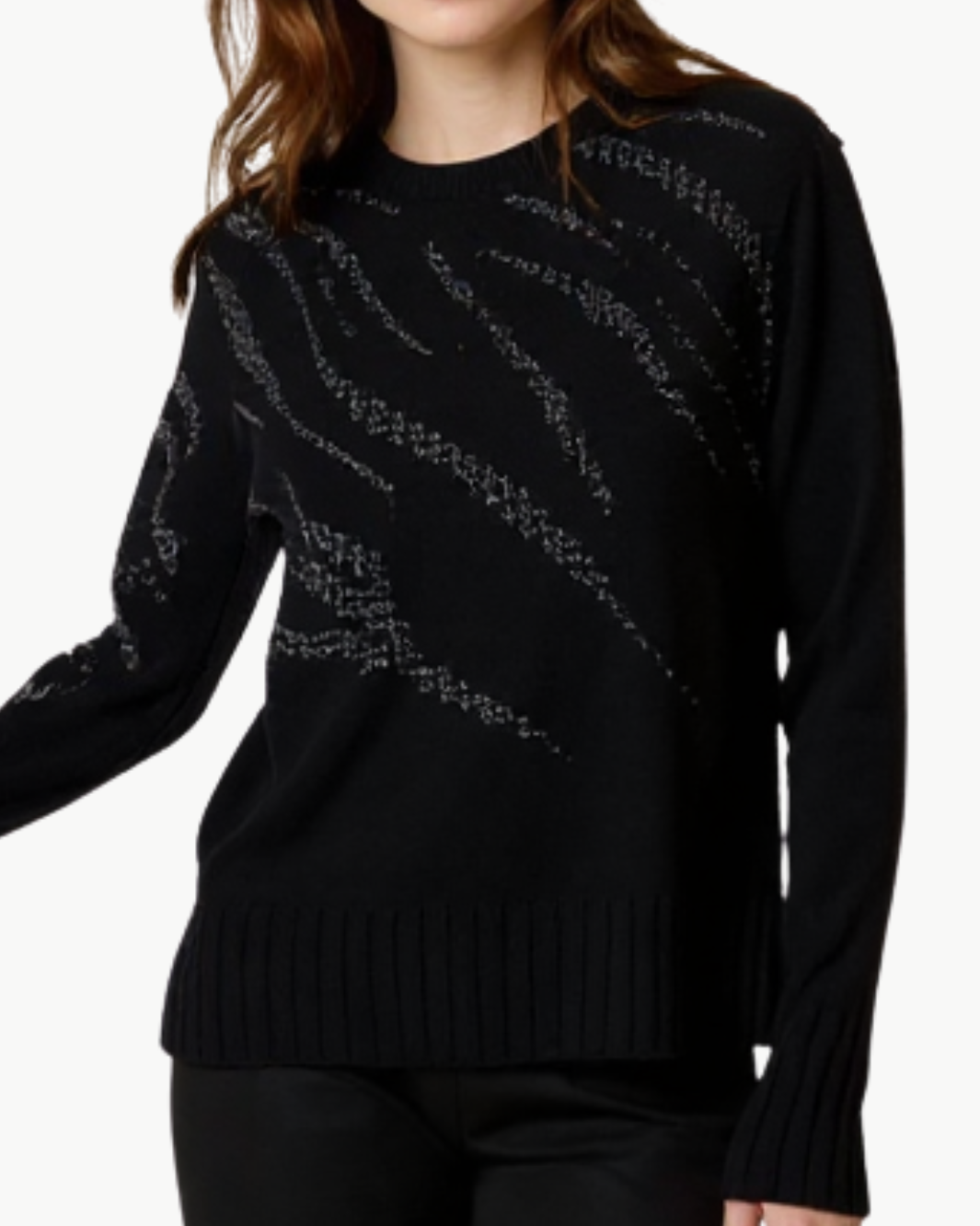 HOT FIX ZEBRA CASHMERE CREW NECK JUMPER IN BLACK