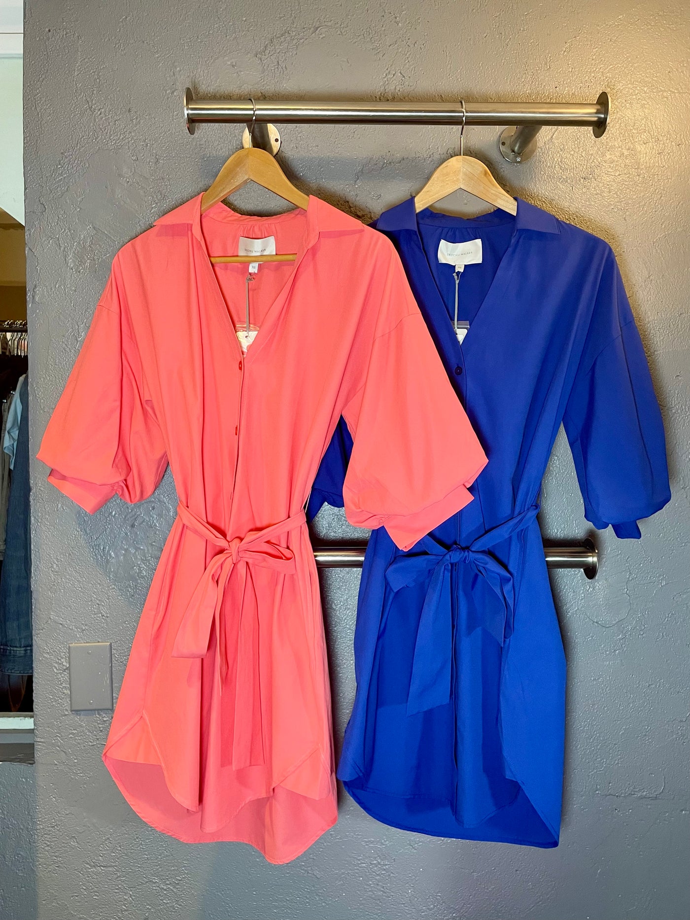 KATE BELTED DRESS IN BRIGHT CORAL - Romi Boutique